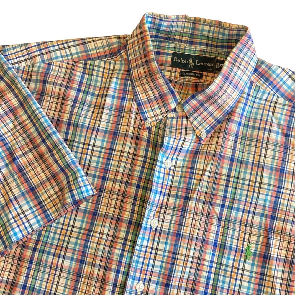 Ralph Lauren Mens XXL 2XL Classic Fit Plaid Short Sleeve B/D Shirt Multi Color